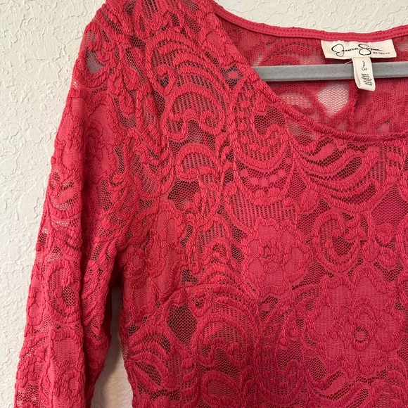 Jessica Simpson Coral Lace Long Sleeve Maternity Dress, Comfy Stretchy - Picture 3 of 9